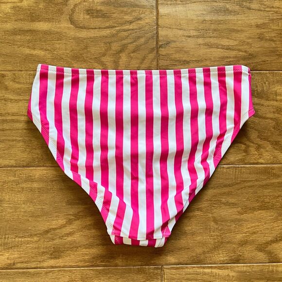 NWT J.Crew Factory Striped Mid-Rise Bikini Bottom Women's Size S Pink/White - Picture 2 of 7